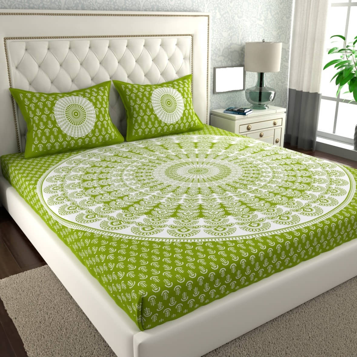 Cosito Cotton 1 Double Bedsheet with 2 Pillow Covers ( Green )