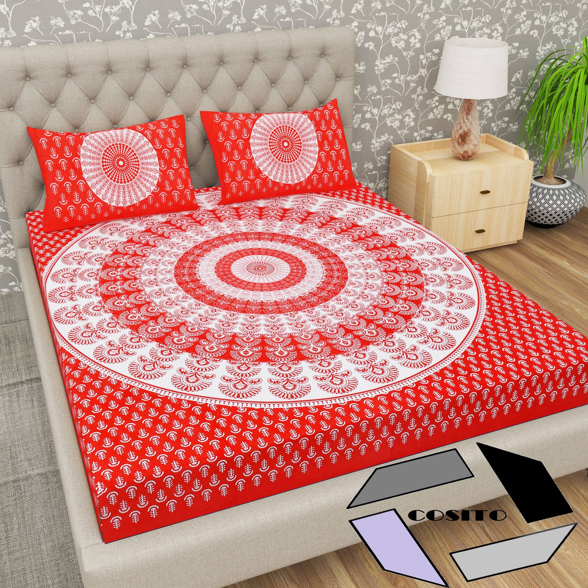 Cosito Cotton 1 Double Bedsheet with 2 Pillow Covers ( Red )