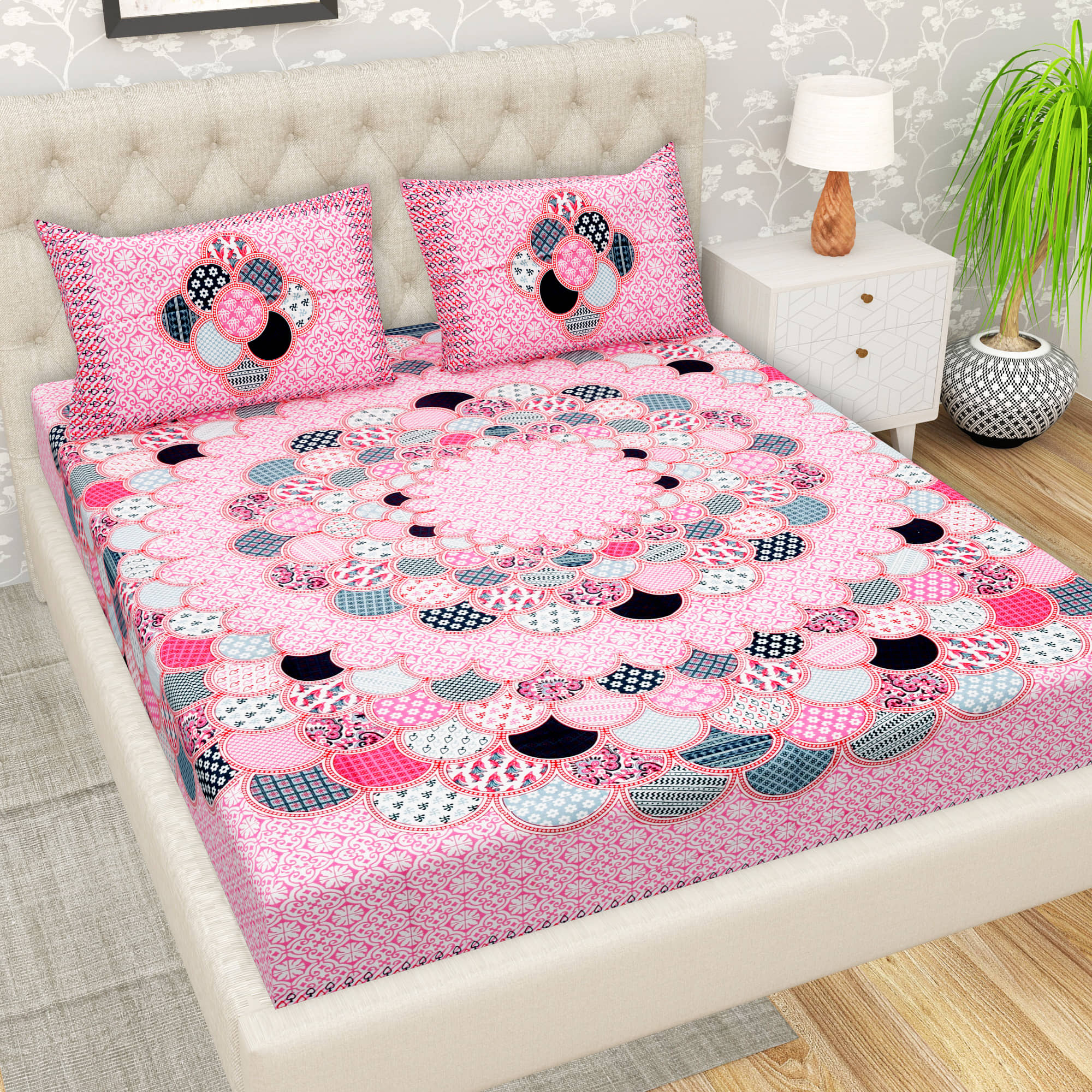 Cosito Cotton 1 Double Bedsheet with 2 Pillow Covers ( Pink )