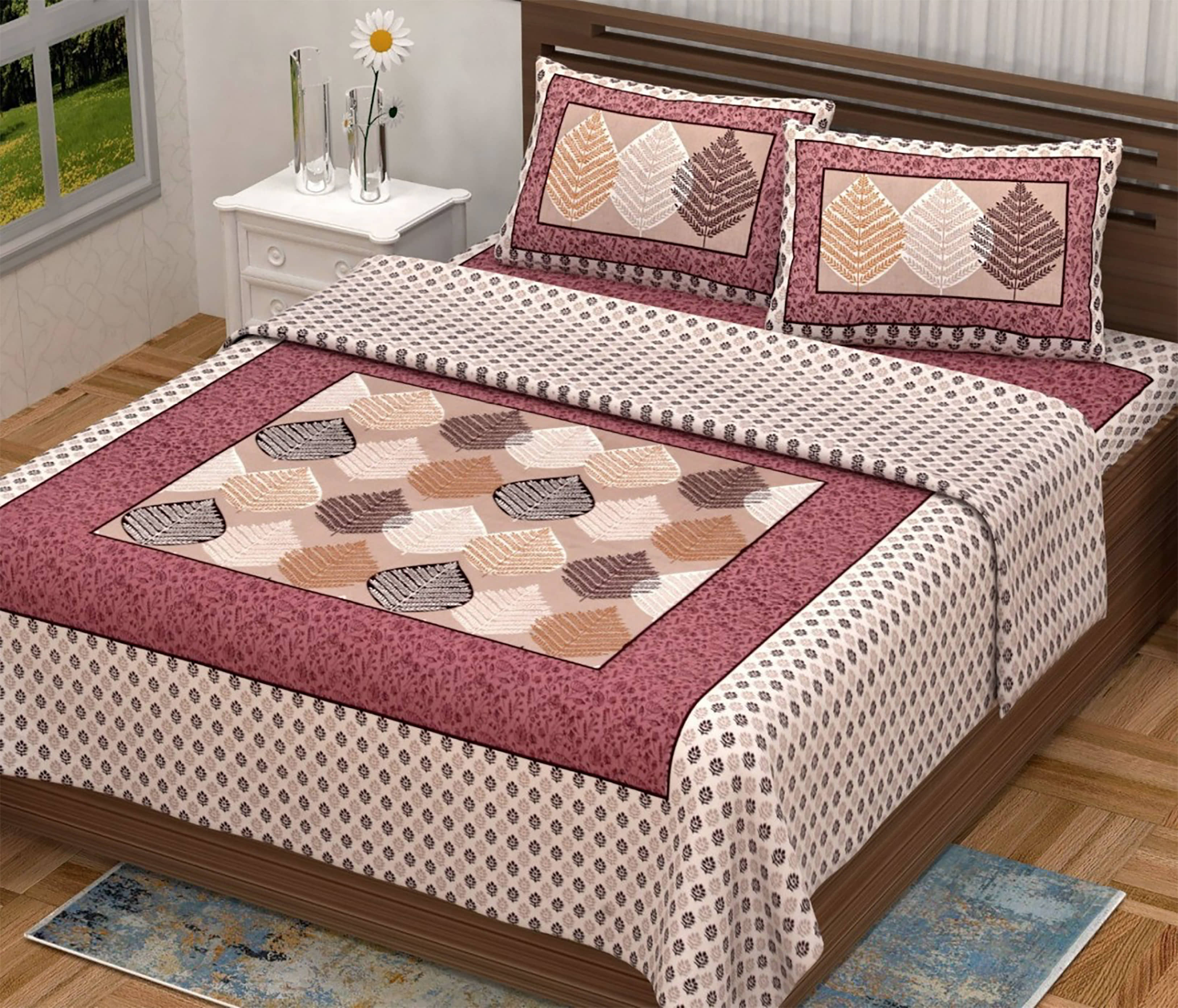 Cosito Cotton 1 Double Bedsheet with 2 Pillow Covers ( Multicolor )