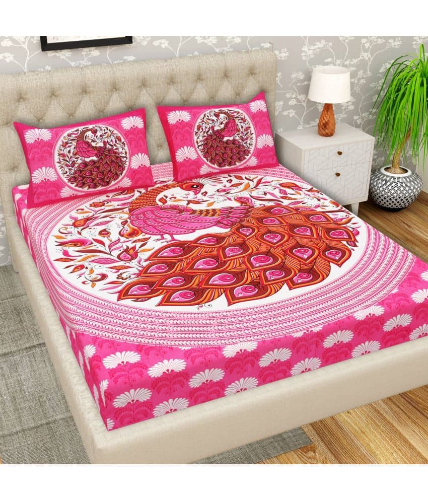 Cosito Cotton 1 Double Bedsheet with 2 Pillow Covers ( Pink )