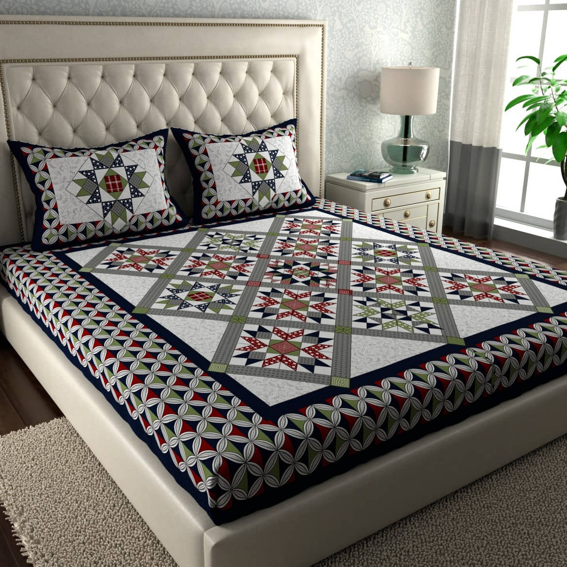 Cosito Cotton 1 Double Bedsheet with 2 Pillow Covers ( Blue )