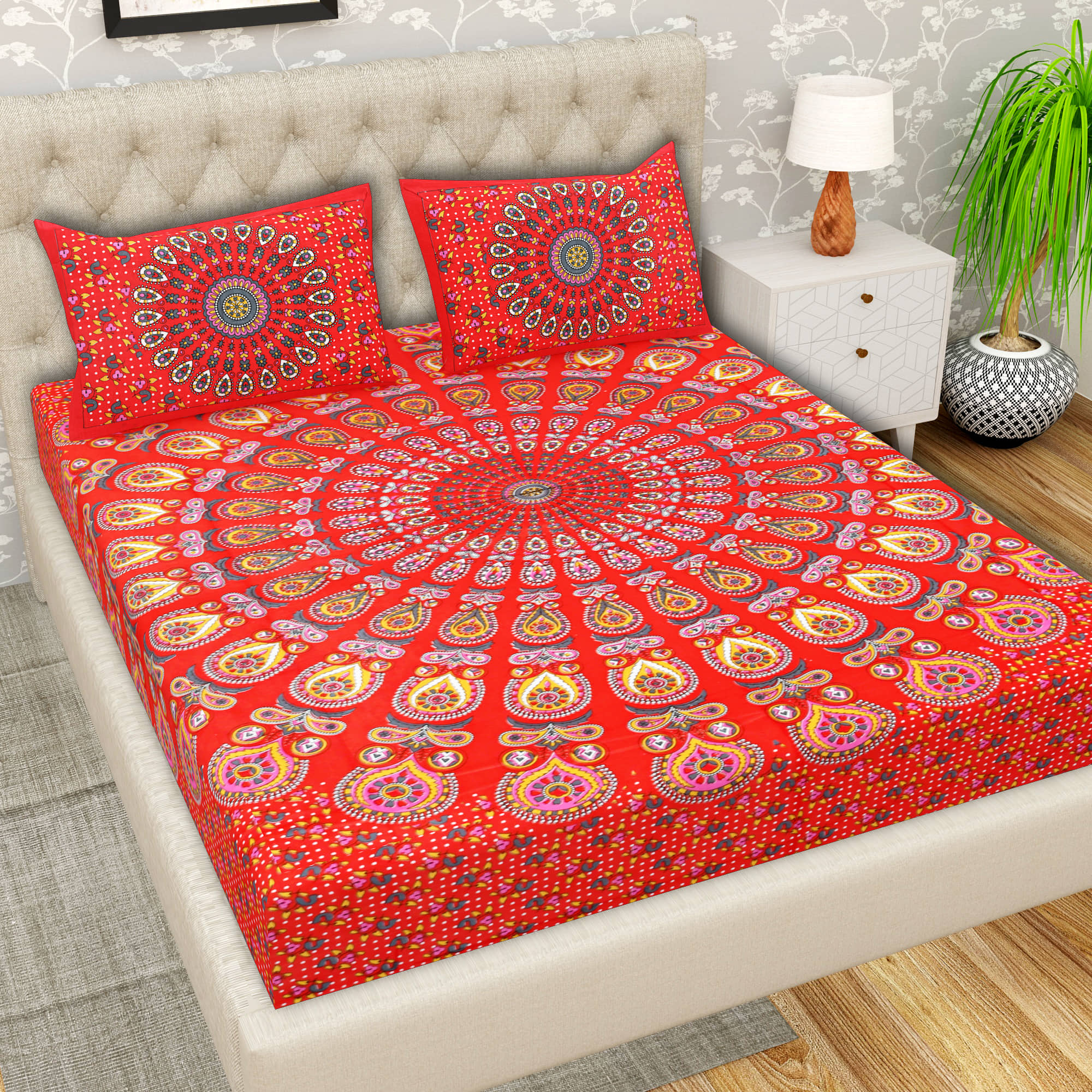 Cosito Cotton 1 Double Bedsheet with 2 Pillow Covers ( Red )