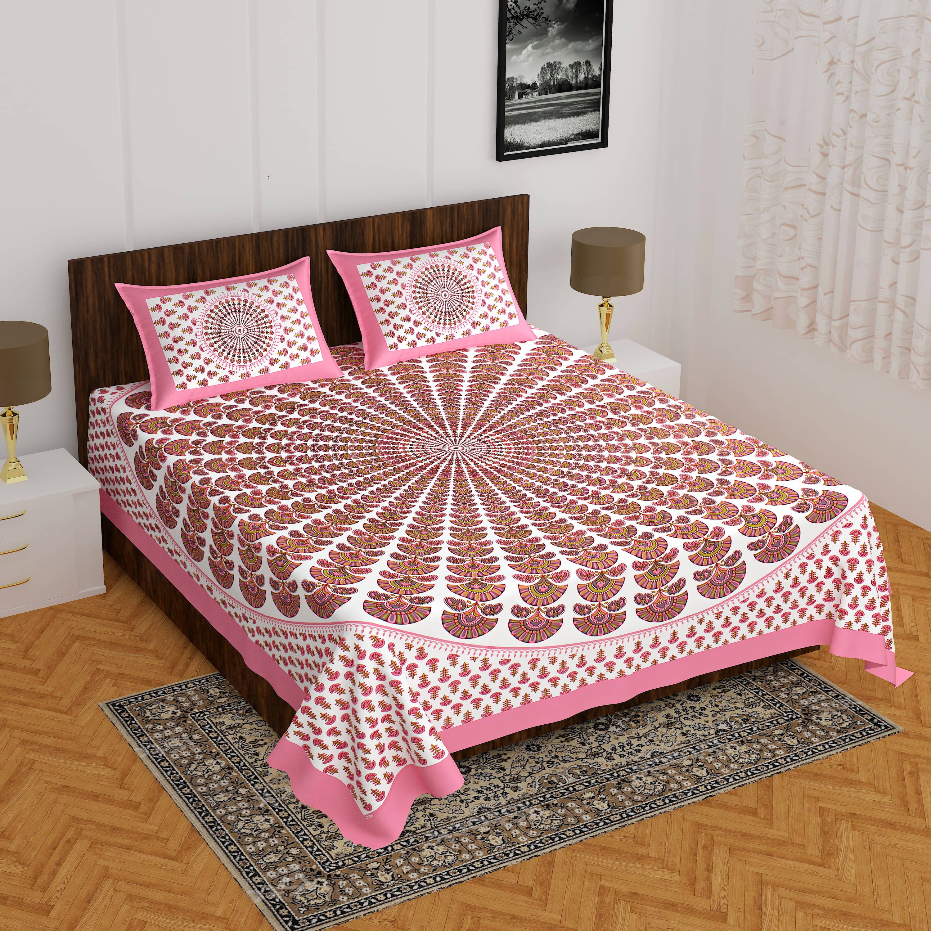 Cosito Cotton 1 Double Bedsheet with 2 Pillow Covers ( Multicolor )