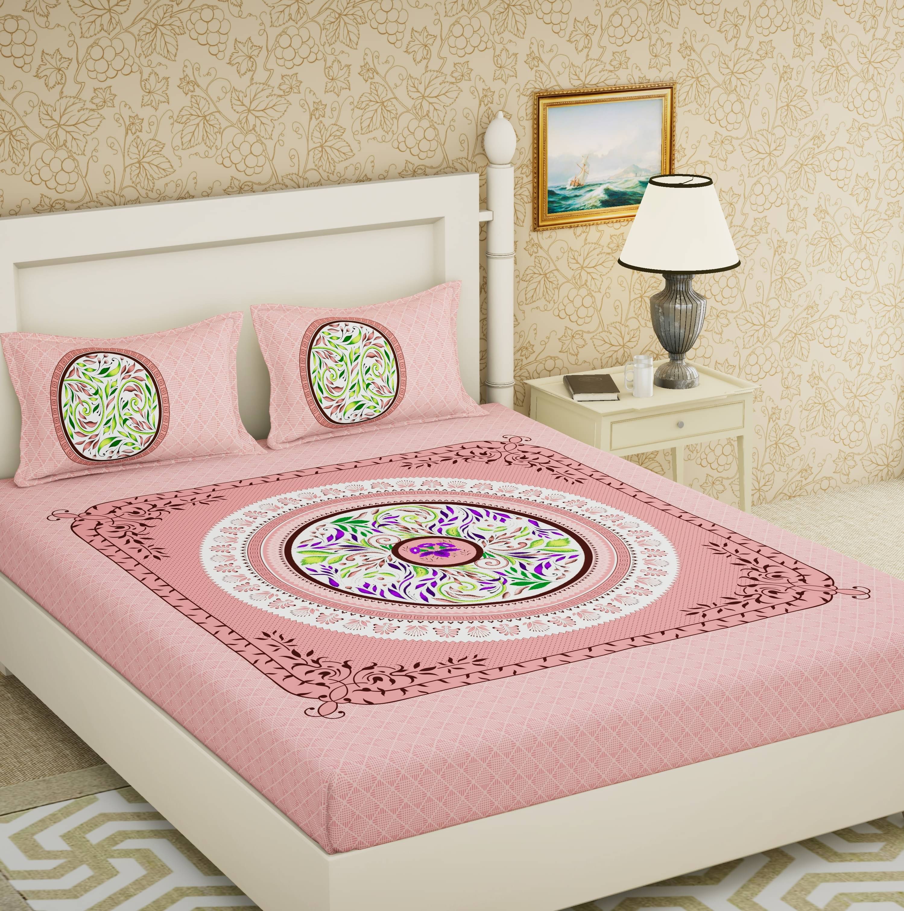     			Cosito Cotton 1 Double Bedsheet with 2 Pillow Covers ( Peach )