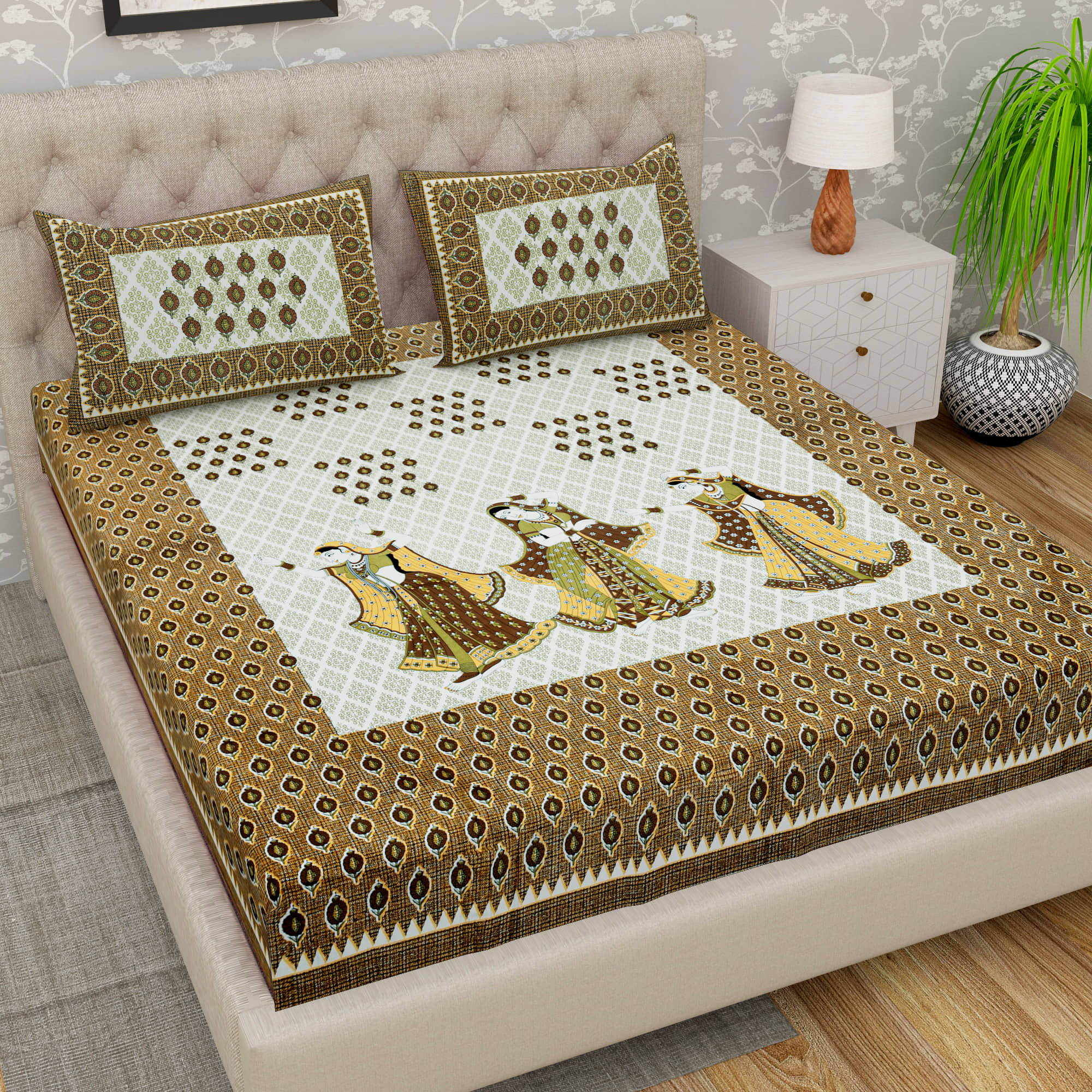 Cosito Cotton 1 Double Bedsheet with 2 Pillow Covers ( Brown )