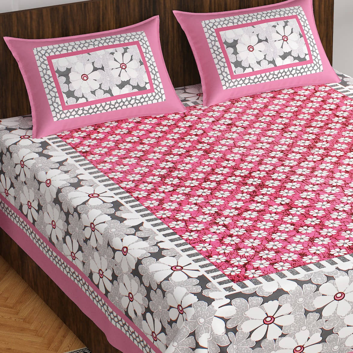 Cosito Cotton 1 Double Bedsheet with 2 Pillow Covers ( Pink )