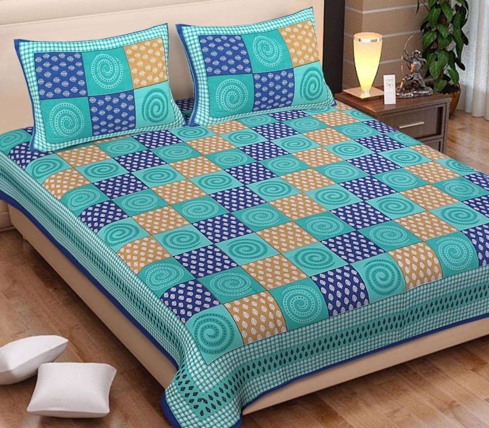 Cosito Cotton 1 Double Bedsheet with 2 Pillow Covers ( Multicolor )