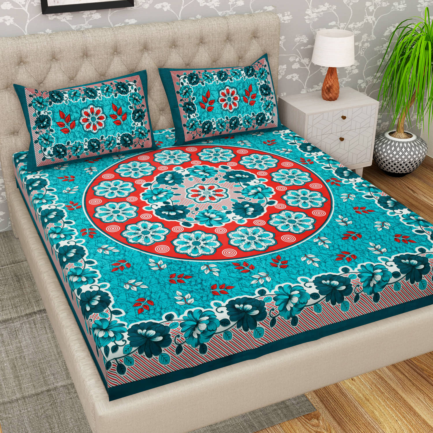 Cosito Cotton 1 Double Bedsheet with 2 Pillow Covers ( Green )