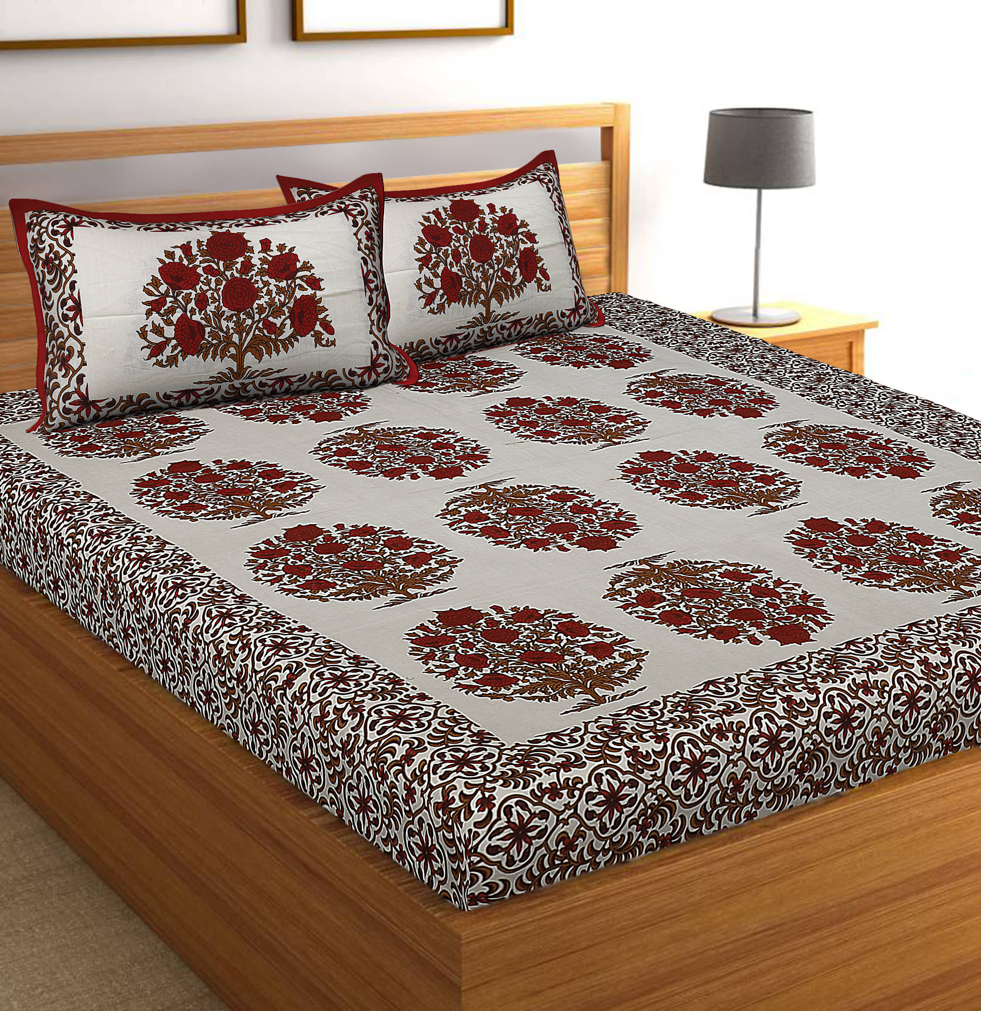 Cosito Cotton 1 Double Bedsheet with 2 Pillow Covers ( Multicolor )