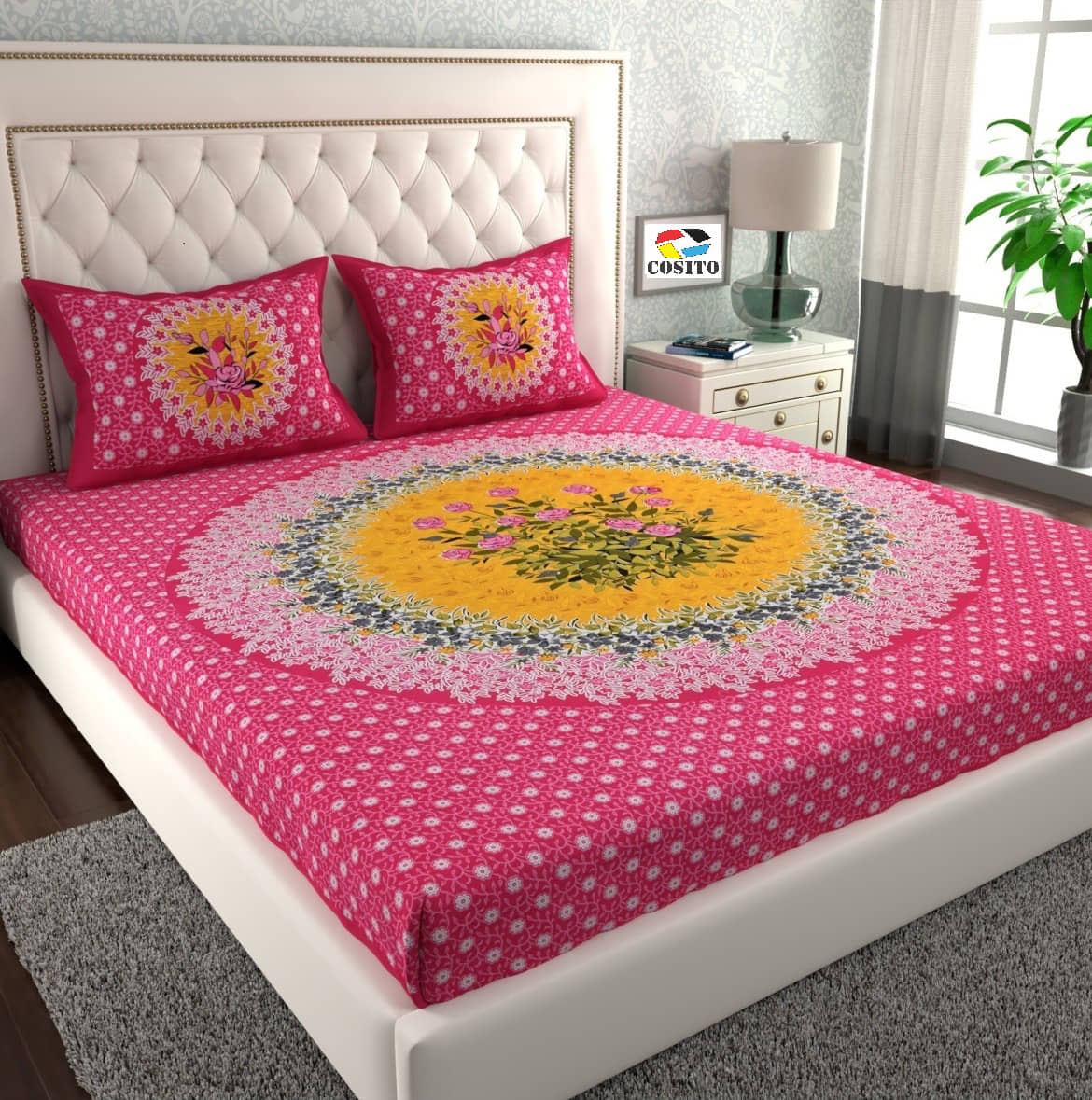 Cosito Cotton 1 Double Bedsheet with 2 Pillow Covers ( Pink )