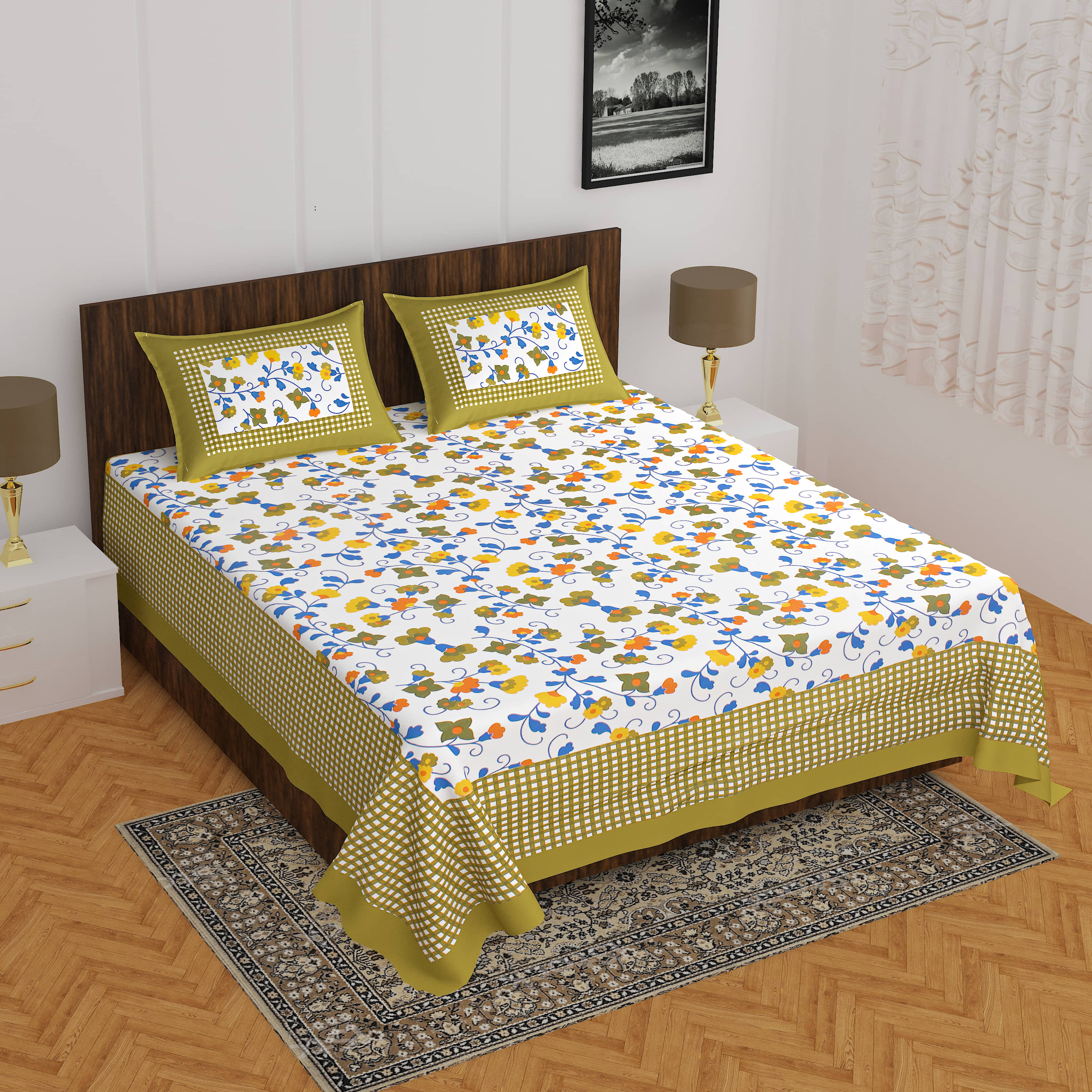 Cosito Cotton 1 Double Bedsheet with 2 Pillow Covers ( Multicolor )