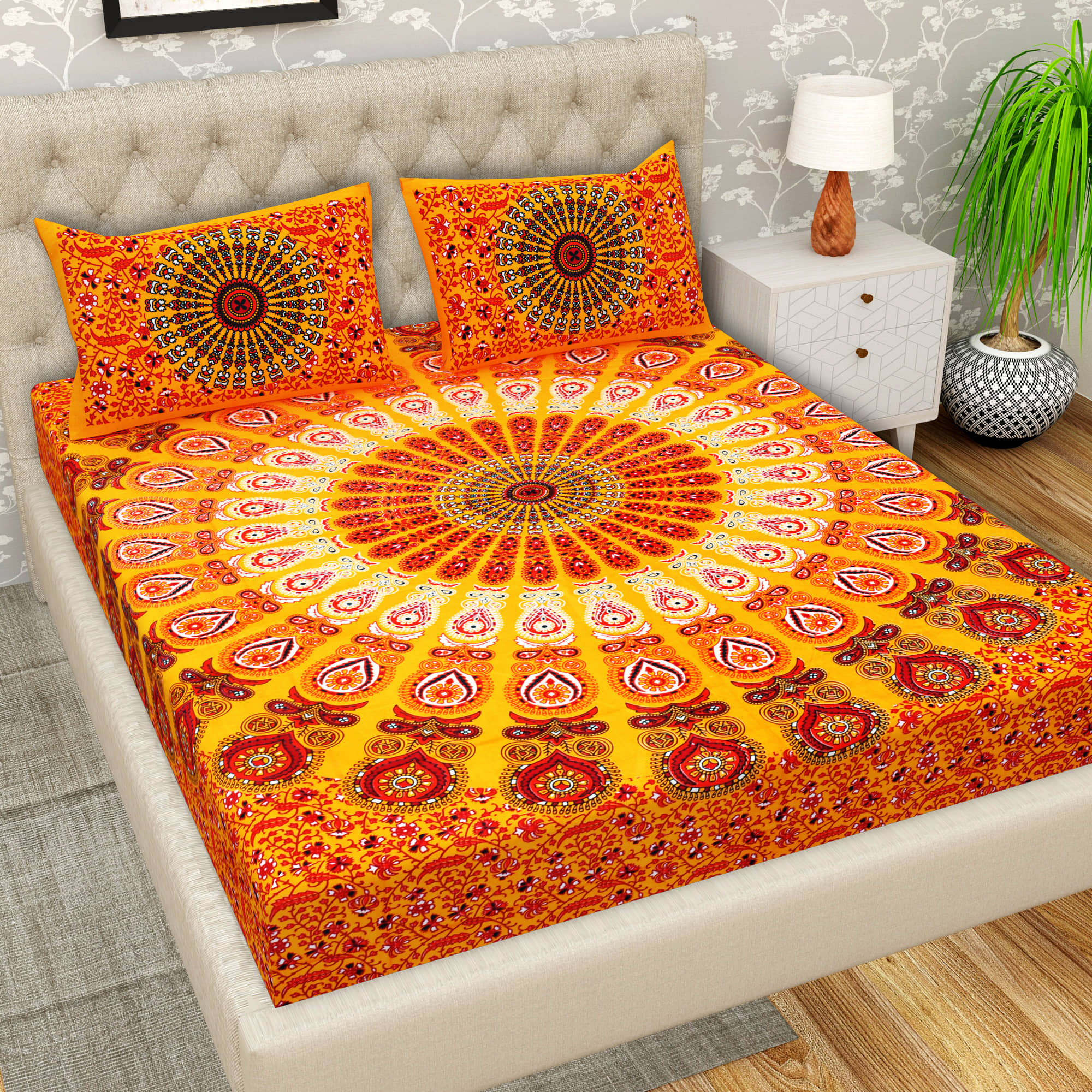 Cosito Cotton 1 Double Bedsheet with 2 Pillow Covers ( Yellow )