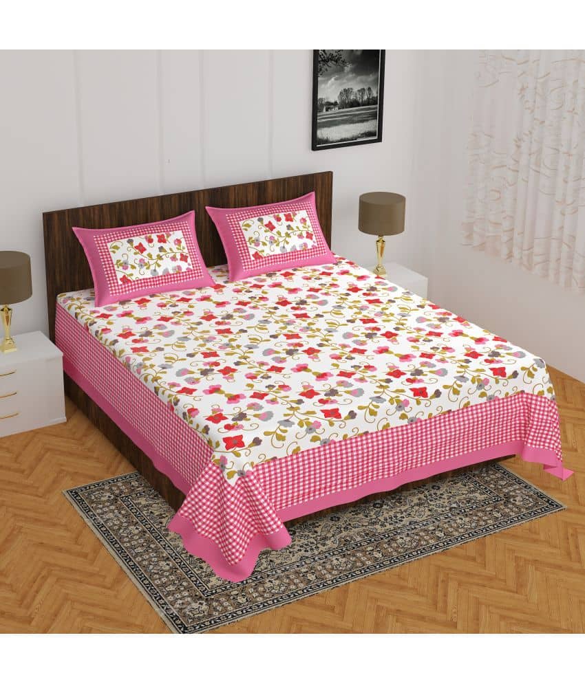 Cosito Cotton 1 Double Bedsheet with 2 Pillow Covers ( Multicolor )
