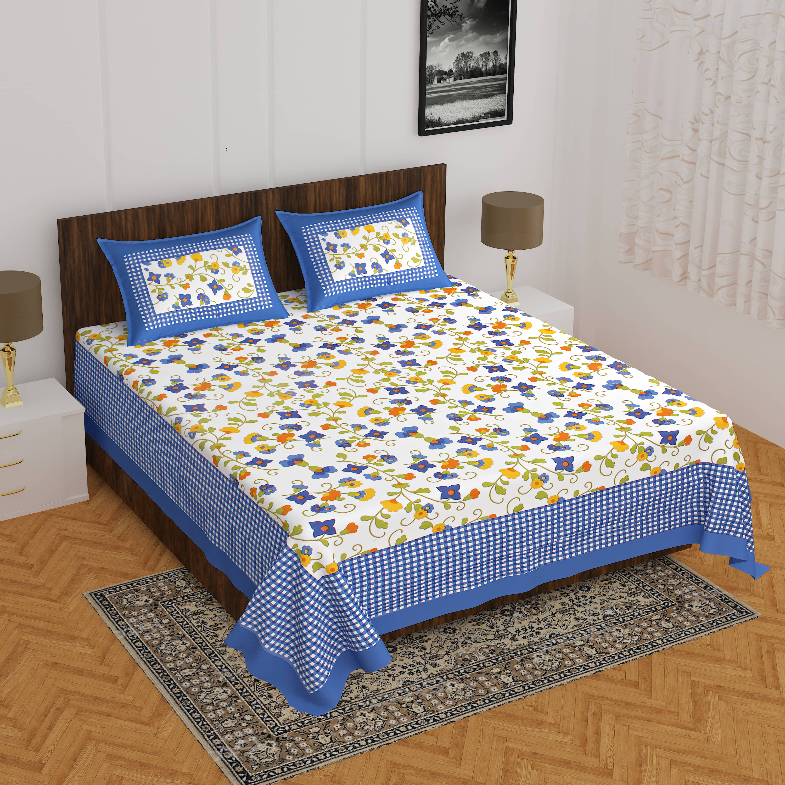 Cosito Cotton 1 Double Bedsheet with 2 Pillow Covers ( Multicolor )