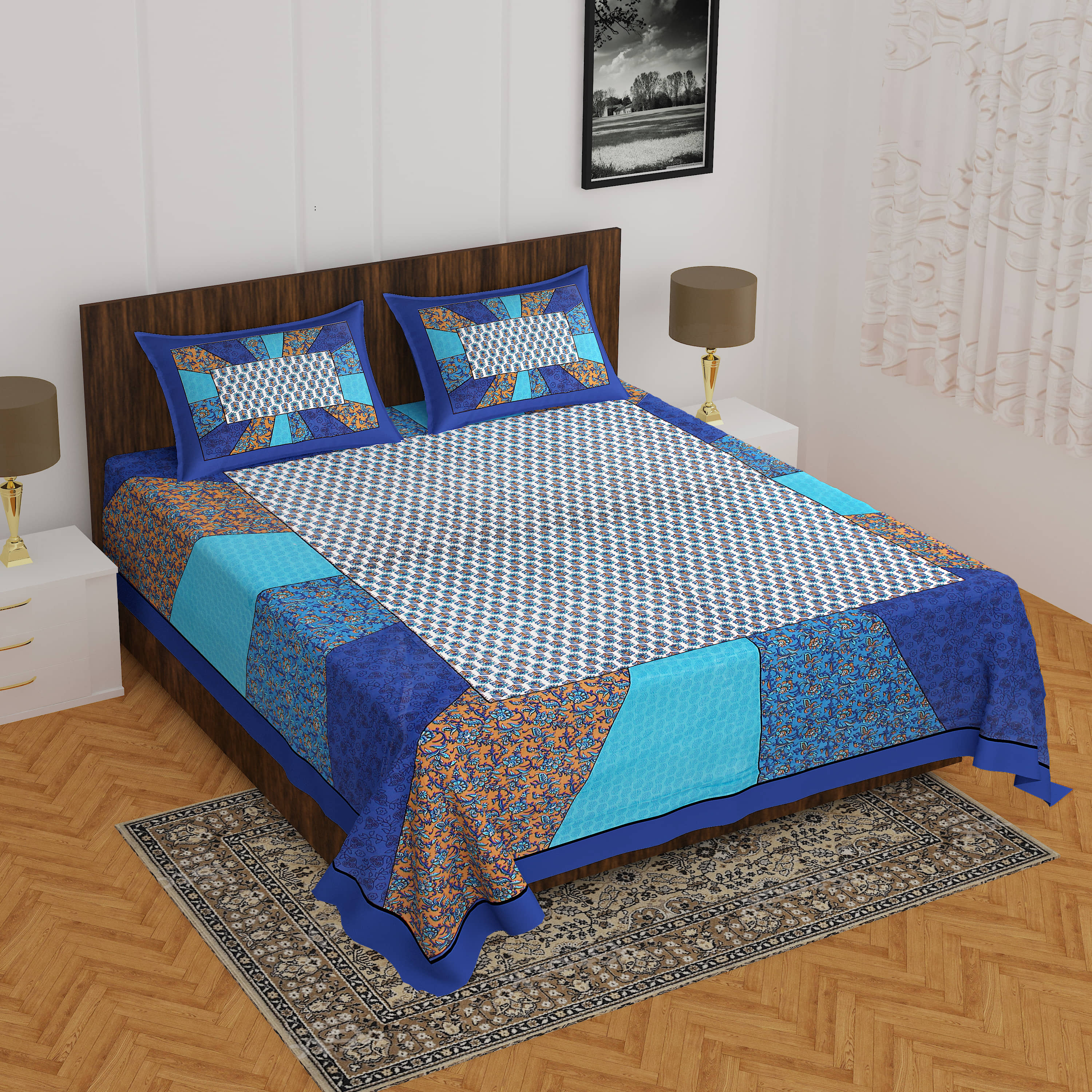 Cosito Cotton 1 Double Bedsheet with 2 Pillow Covers ( Multicolor )
