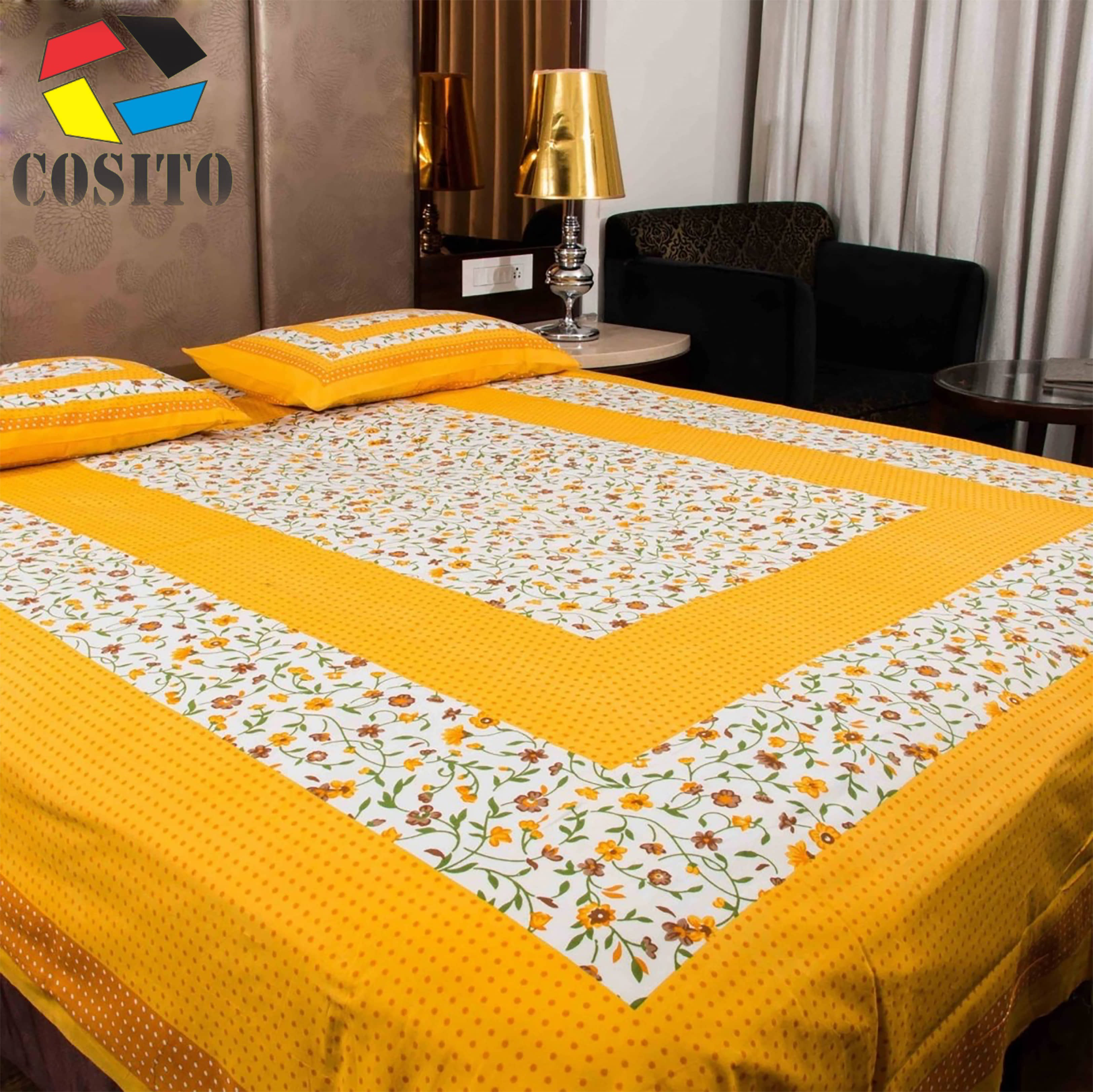 Cosito Cotton 1 Double Bedsheet with 2 Pillow Covers ( Yellow )