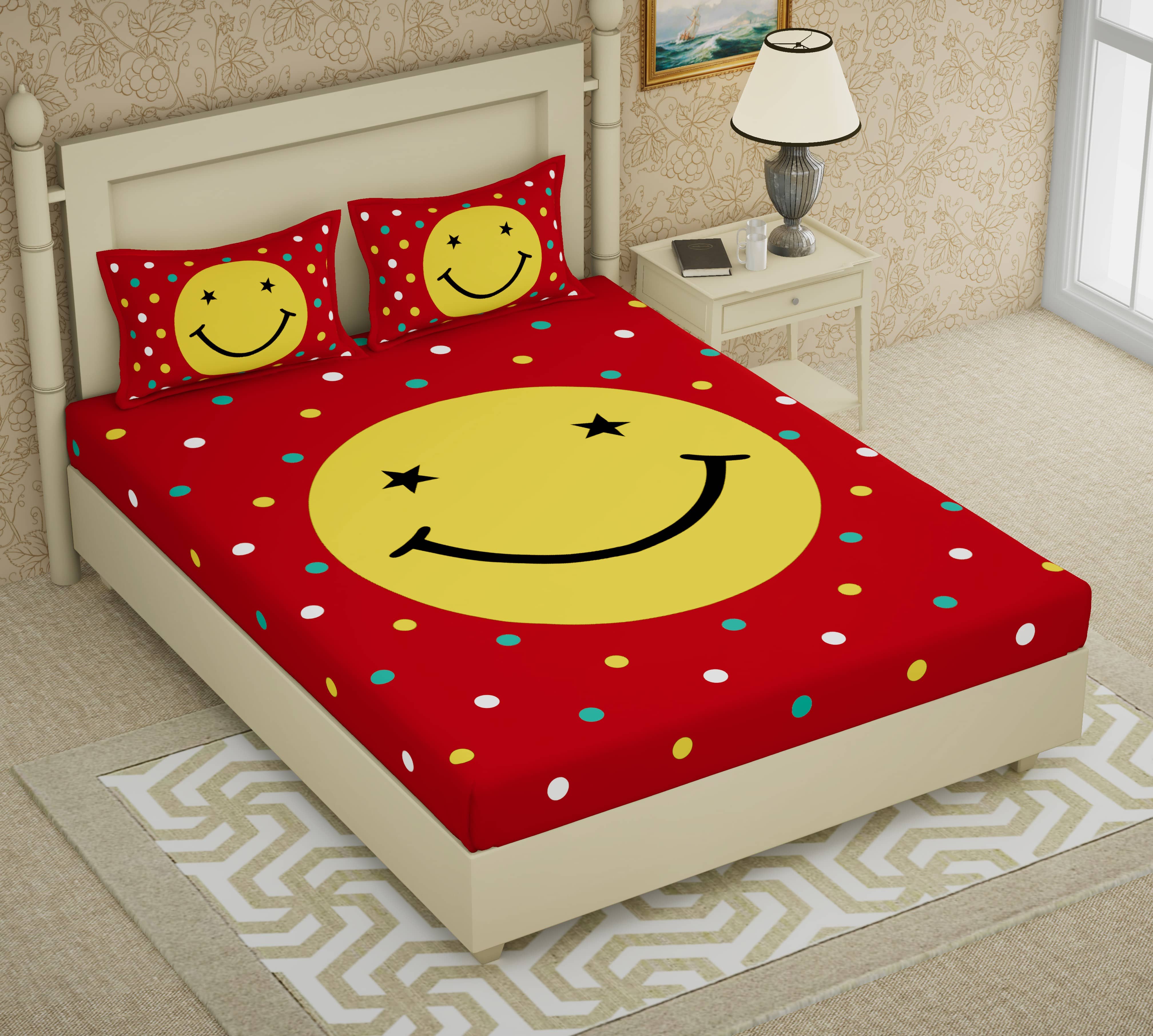 Cosito Cotton 1 Double Bedsheet with 2 Pillow Covers ( Red )