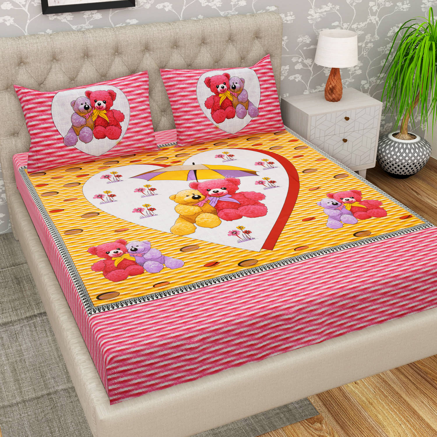 Cosito Cotton 1 Double Bedsheet with 2 Pillow Covers ( Pink )