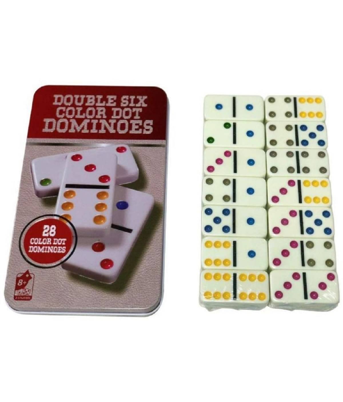     			FEDIFU Double Six Dot Dominoes Set - White Dominoes 28 Piece Set Toy in Tin Case 6 Dot Dominoes Match & Educational Game (Multicolor) for Kids