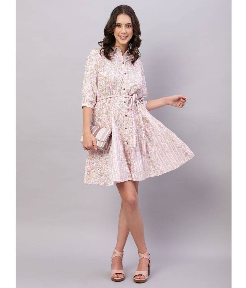 Flamboyant Women Cotton Printed Fit & Flare Dress ( Off White ) Flamboyant Women Cotton Printed Fit & Flare Dress ( Off White )