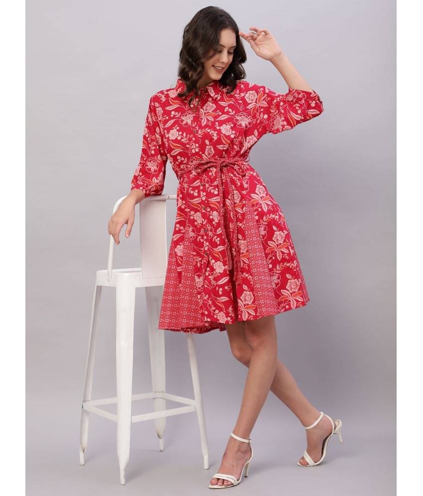 Flamboyant Women Cotton Printed Fit & Flare Dress ( Rose Gold ) Flamboyant Women Cotton Printed Fit & Flare Dress ( Rose Gold )