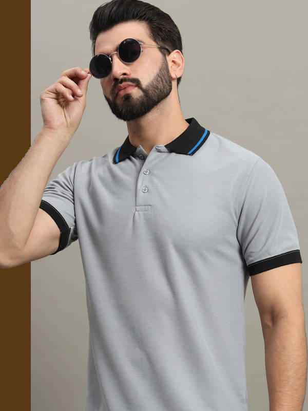     			GET GOLF Pack of 1 Cotton Blend Regular Fit Solid Half Sleeves Men's Polo T Shirt ( Grey )