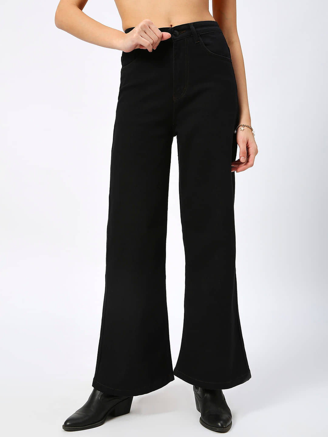 HJ HASASI - Black Denim Wide Leg Women's Jeans ( Pack of 1 ) - Jeans | Buy online on ZillyBuy