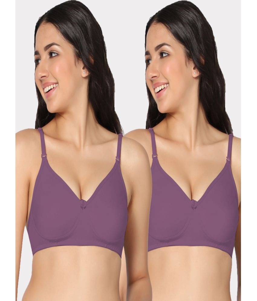     			IN CARE LINGERIE Wine Cotton Blend Non Padded Women's Everyday Bra ( Pack of 2 )