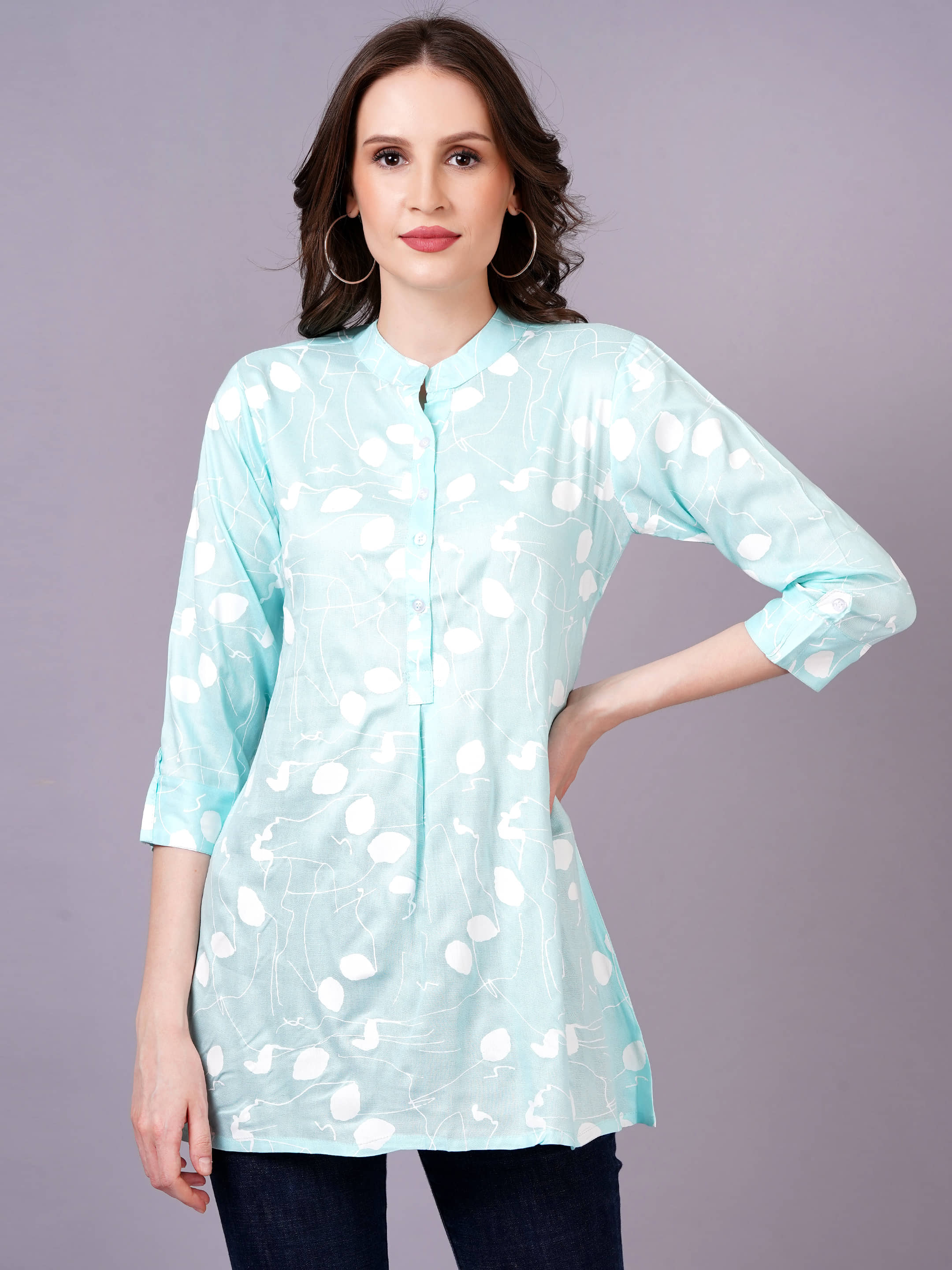 JC4U Women's Rayon Regular Top ( Blue )