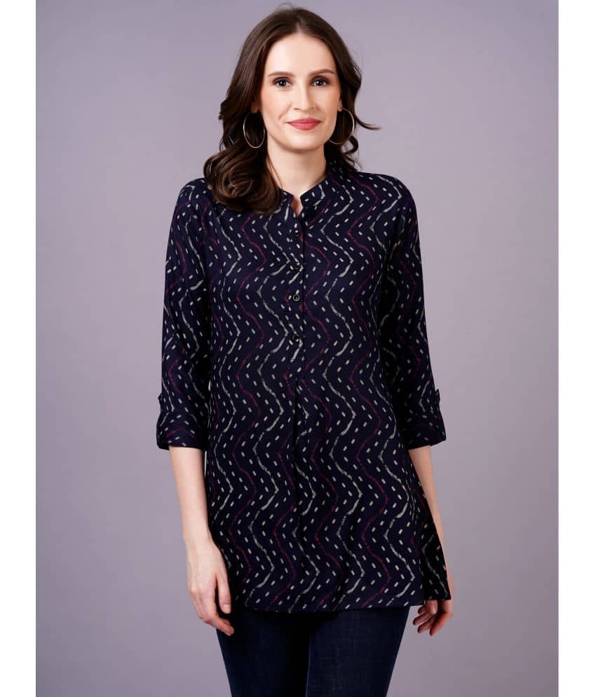 JC4U Women's Rayon Regular Top ( Navy Blue )