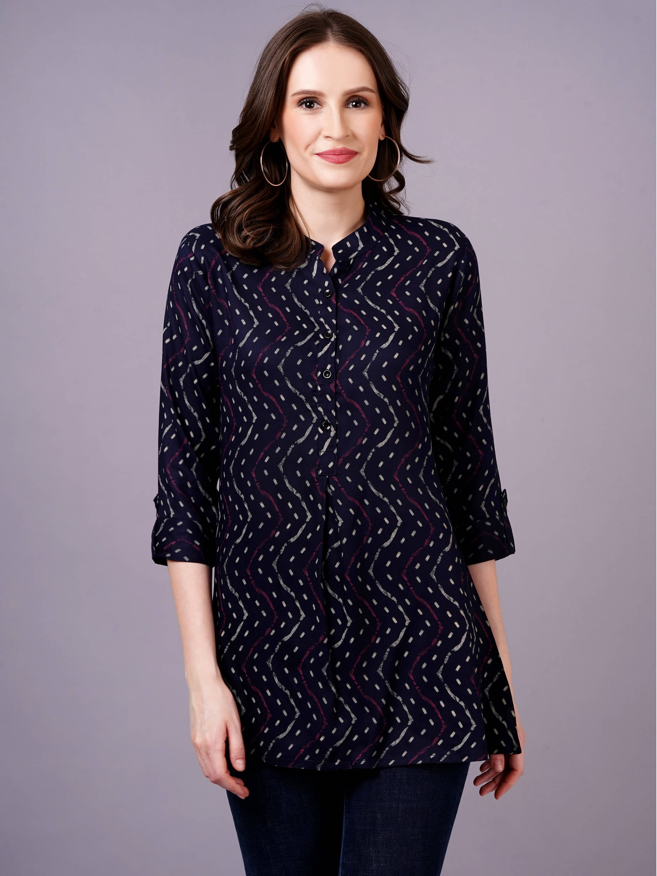    			JC4U Women's Rayon Regular Top ( Navy Blue )