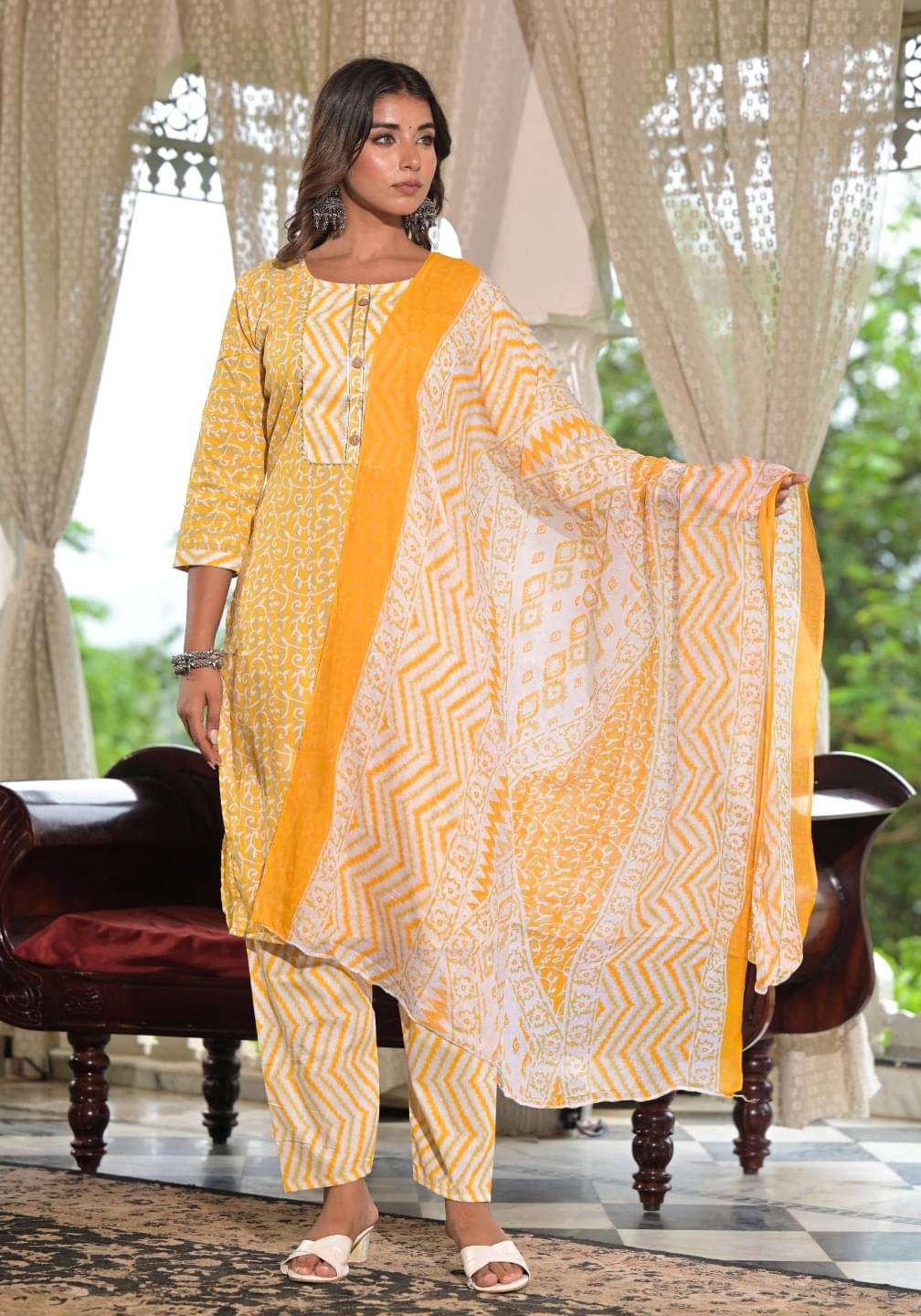 Juniper Cotton Printed Kurti With Pants Women's Stitched Salwar Suit - Mustard ( Pack of 1 ) Juniper Cotton Printed Kurti With Pants Women's Stitched Salwar Suit - Mustard ( Pack of 1 )