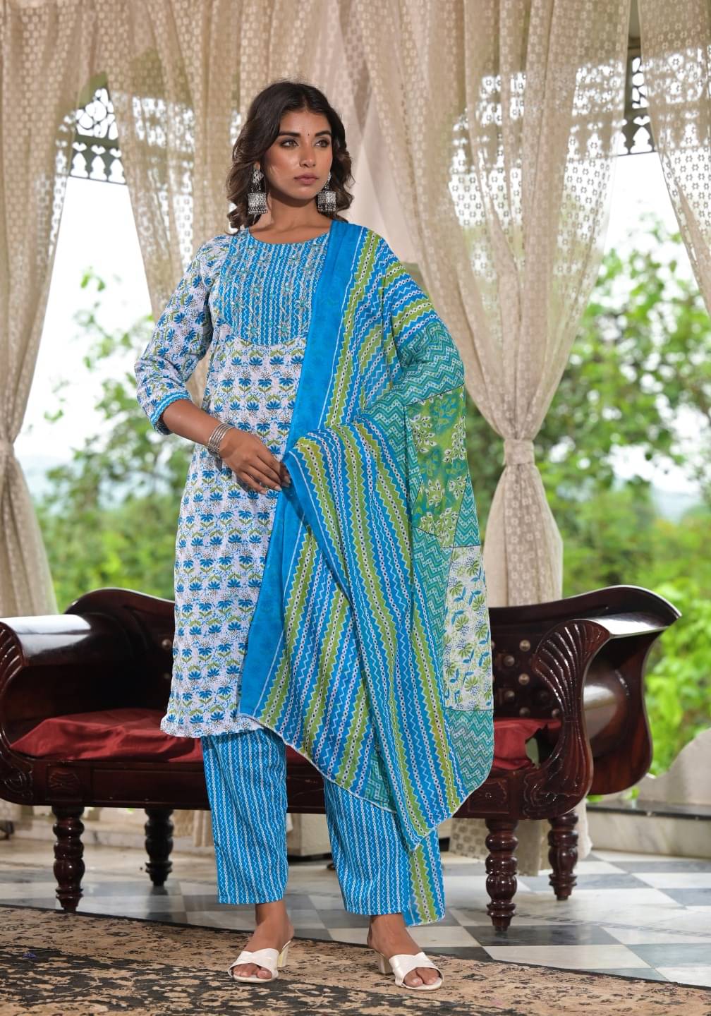 Juniper Cotton Printed Kurti With Pants Women's Stitched Salwar Suit - Blue ( Pack of 1 ) Juniper Cotton Printed Kurti With Pants Women's Stitched Salwar Suit - Blue ( Pack of 1 )