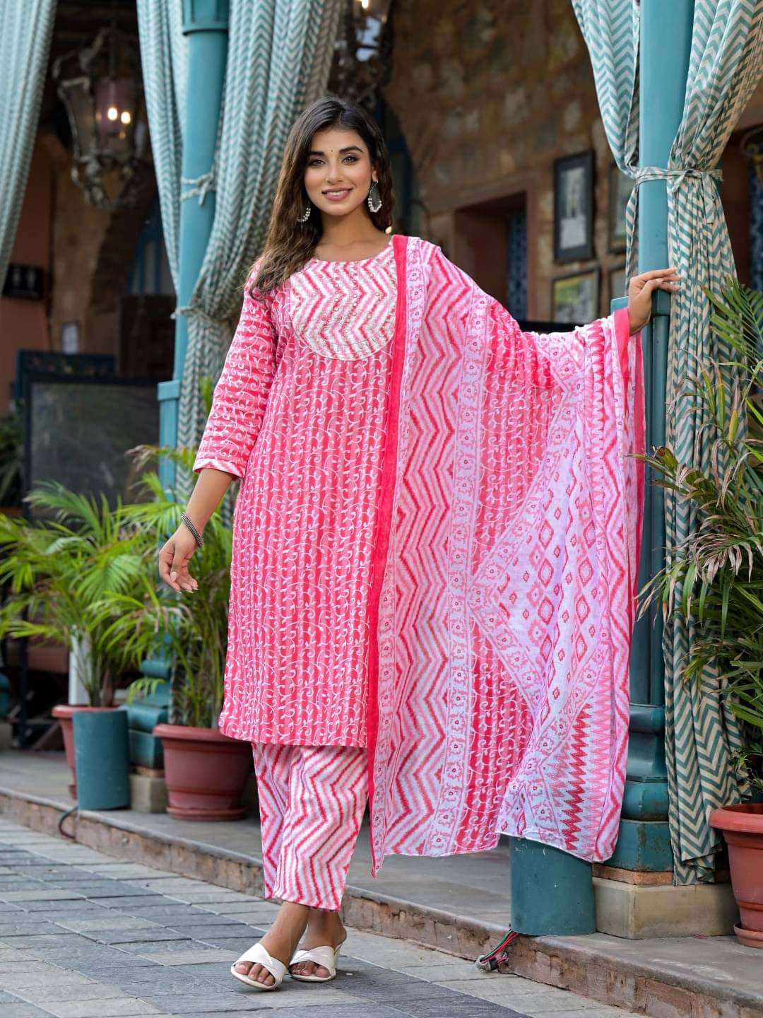 Juniper Cotton Printed Kurti With Pants Women's Stitched Salwar Suit - Pink ( Pack of 1 ) Juniper Cotton Printed Kurti With Pants Women's Stitched Salwar Suit - Pink ( Pack of 1 )