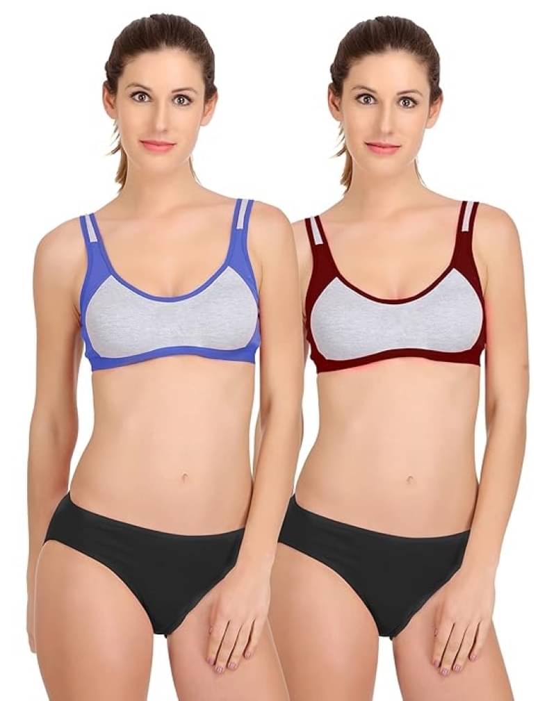     			Kiran Enterprises Pack of 2 Cotton Women's Bra & Panty Set ( Blue,Maroon )