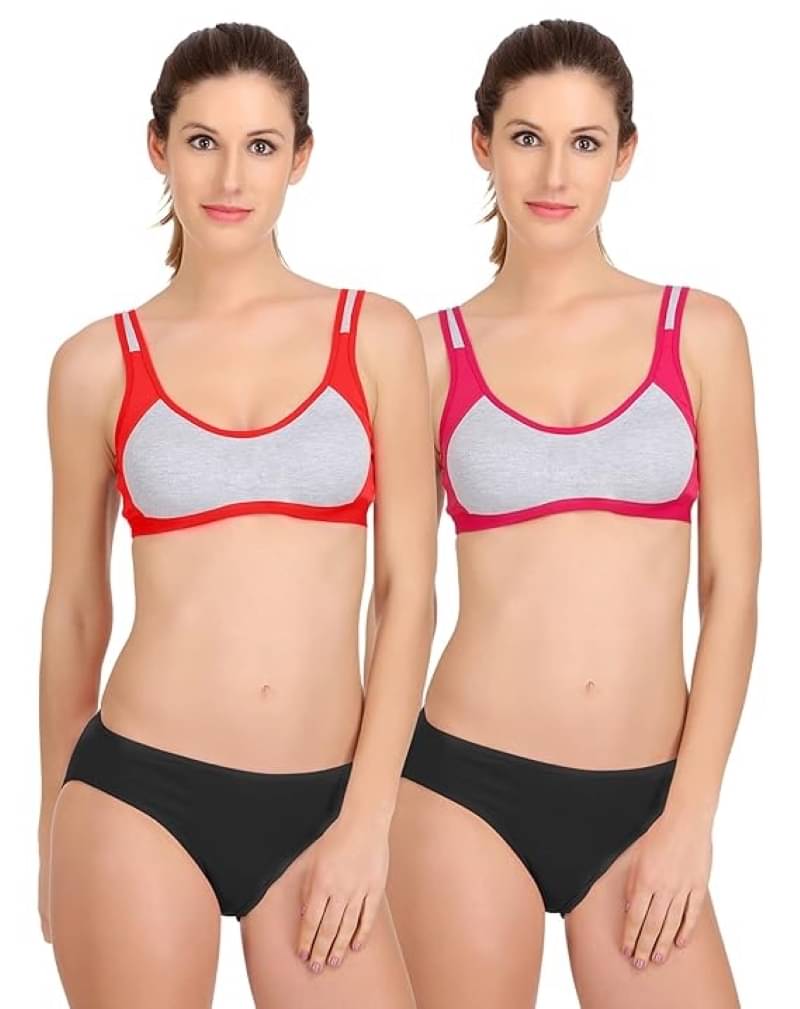 Kiran Enterprises Pack of 2 Cotton Women's Bra & Panty Set ( Pink,Red ) Kiran Enterprises Pack of 2 Cotton Women's Bra & Panty Set ( Pink,Red )