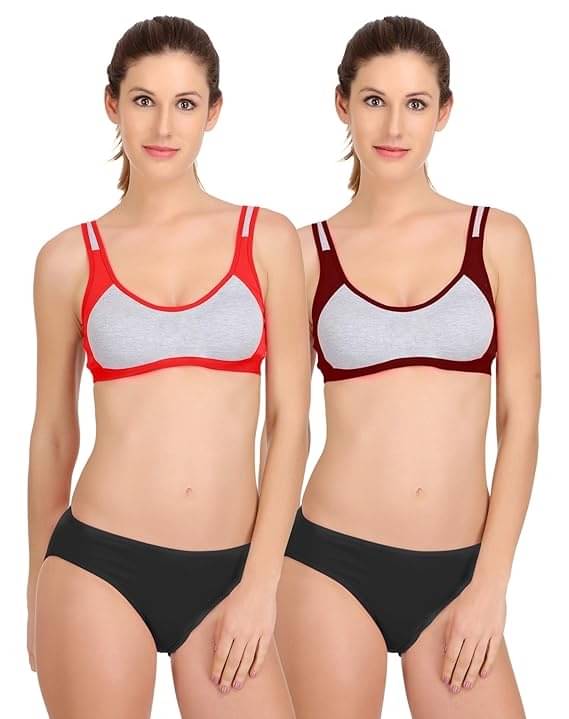 Kiran Enterprises Pack of 2 Cotton Women's Bra & Panty Set ( Red,Maroon ) Kiran Enterprises Pack of 2 Cotton Women's Bra & Panty Set ( Red,Maroon )