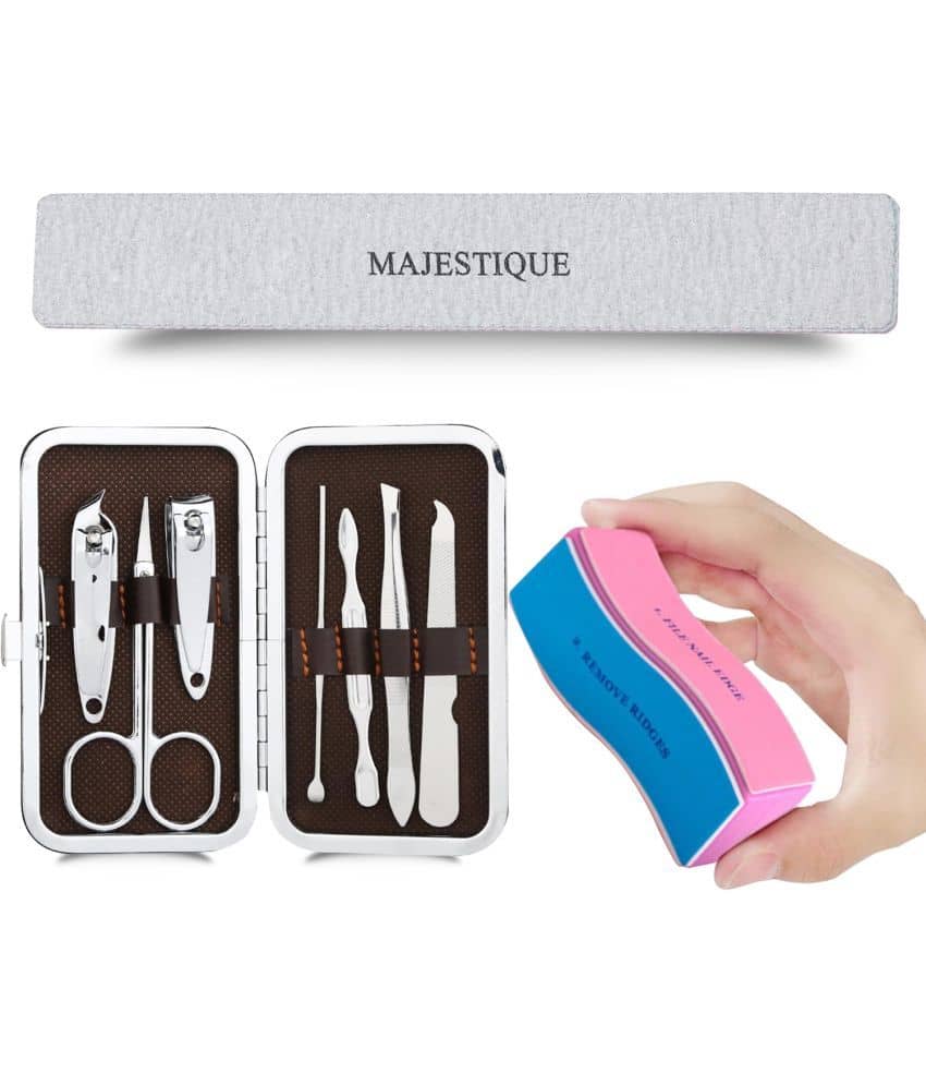 Majestique 7 In1 Manicure and Pedicure Grooming Set, Stainless Steel - 3 Pcs Color May Vary