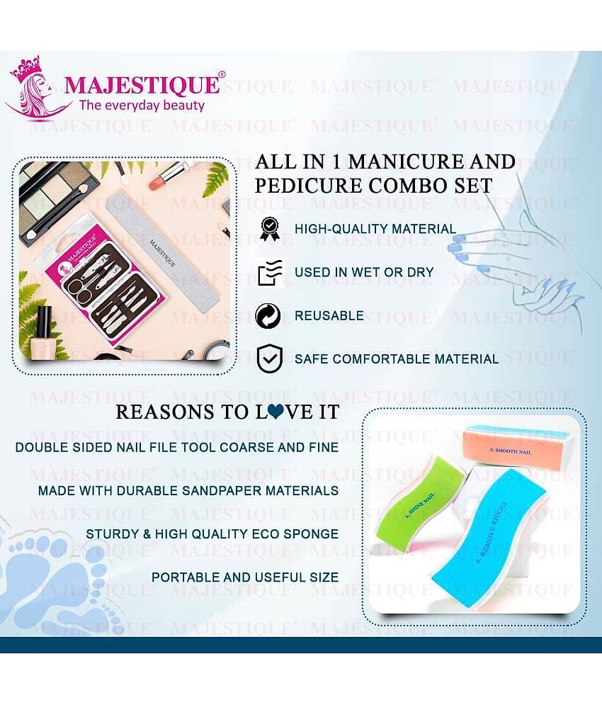 Majestique 7 In1 Manicure and Pedicure Grooming Set, Stainless Steel - 3 Pcs Color May Vary