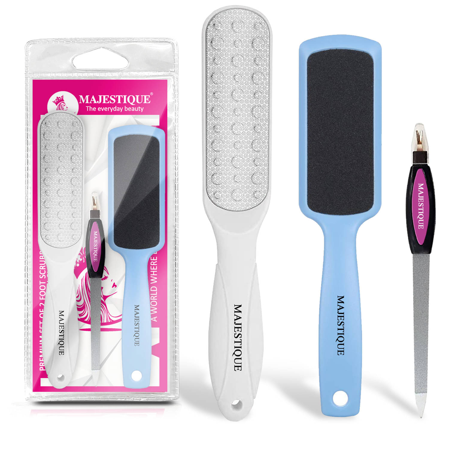     			Majestique Double-Sided Foot Scrubber Tools for Wet and Dry Feet For Women and Men - 3 PcsMulticolor