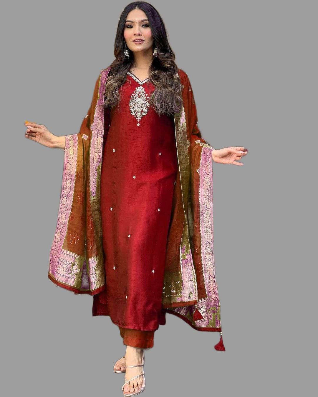 MEHZEEL FAB Silk Blend Embroidered Kurti With Pants Women's Stitched Salwar Suit - Maroon ( Pack of 1 ) MEHZEEL FAB Silk Blend Embroidered Kurti With Pants Women's Stitched Salwar Suit - Maroon ( Pack of 1 )
