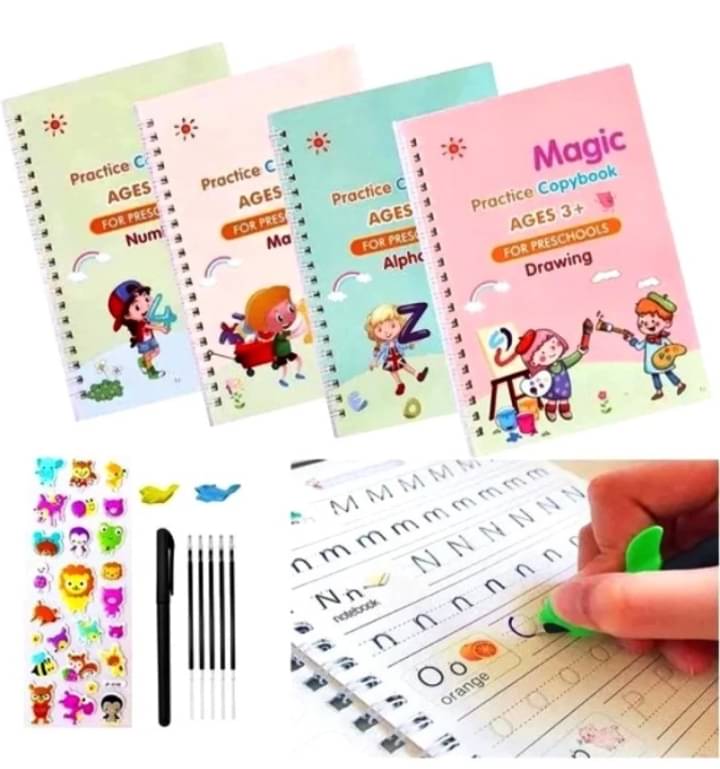 Magic Practice Copybook, (4 Books + 1 Pen + 10 Refill) Number, Alphabet, Math and Drawing for Preschools Ages 3+ Magic Practice Copybook, (4 Books + 1 Pen + 10 Refill) Number, Alphabet, Math and Drawing for Preschools Ages 3+