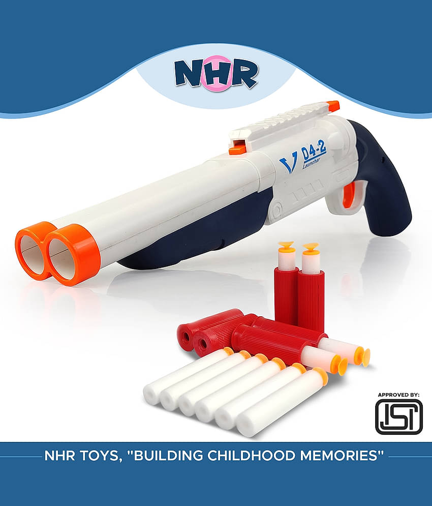 NHR White and Red Double-Barreled Shotgun Toy Gun for Kids, Ages 8+ Guns & Darts (White)