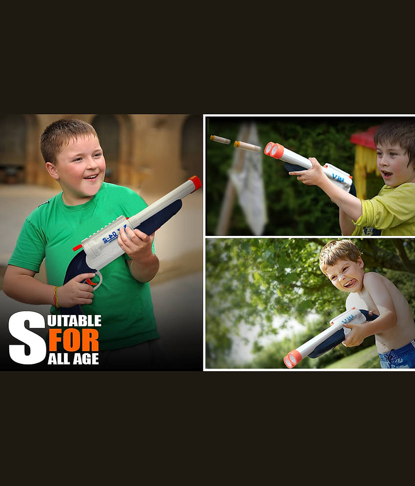 NHR White and Red Double-Barreled Shotgun Toy Gun for Kids, Ages 8+ Guns & Darts (White)