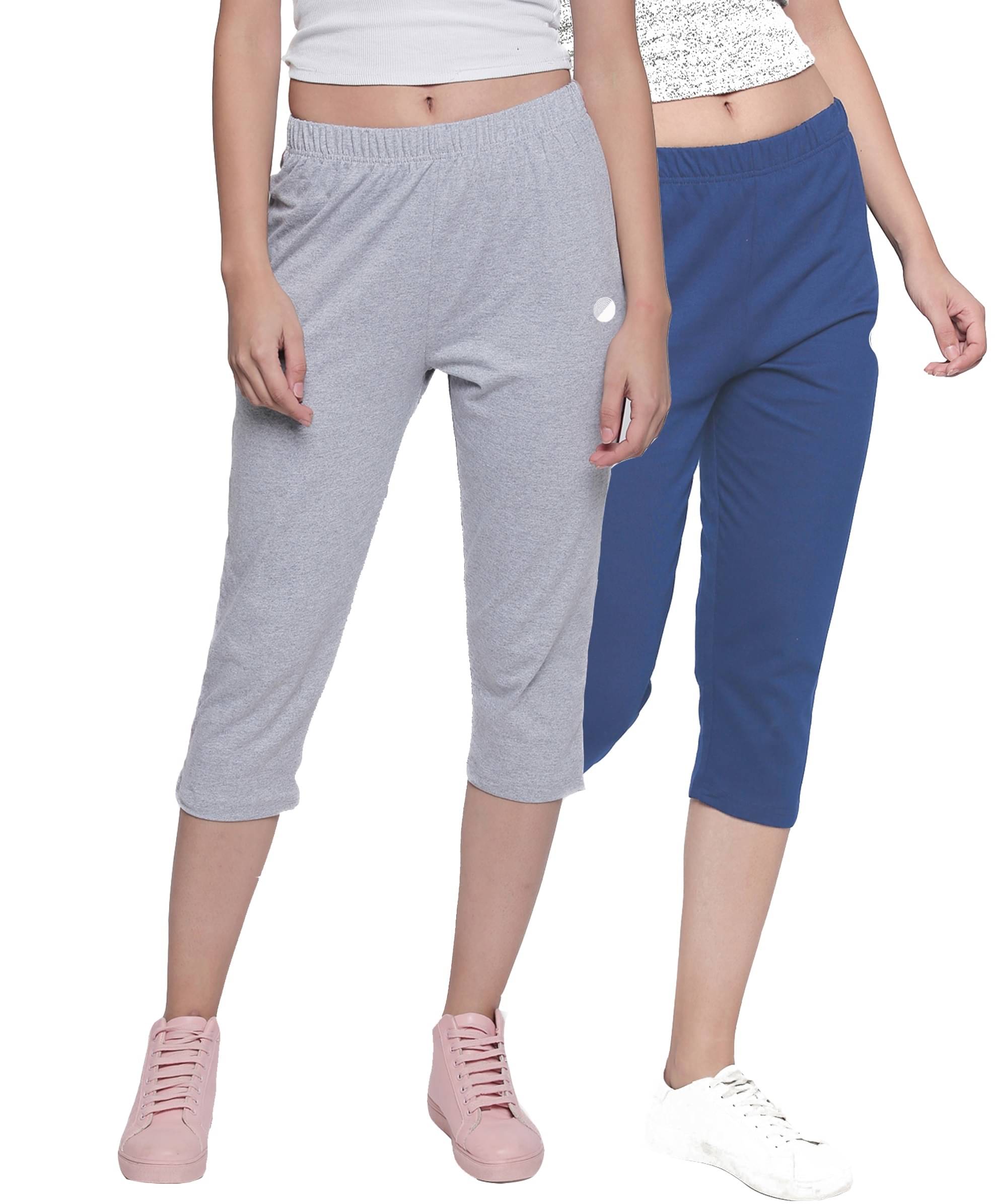     			Outflits Cotton Capris - Off White,Navy Pack of 2