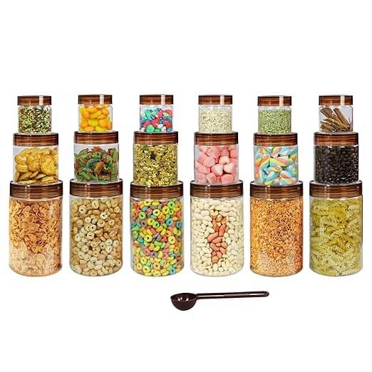 PearlPet 200ml,500ml,1000ml Plastic Brown Multi-Purpose Container ( Set of 18 ) PearlPet 200ml,500ml,1000ml Plastic Brown Multi-Purpose Container ( Set of 18 )