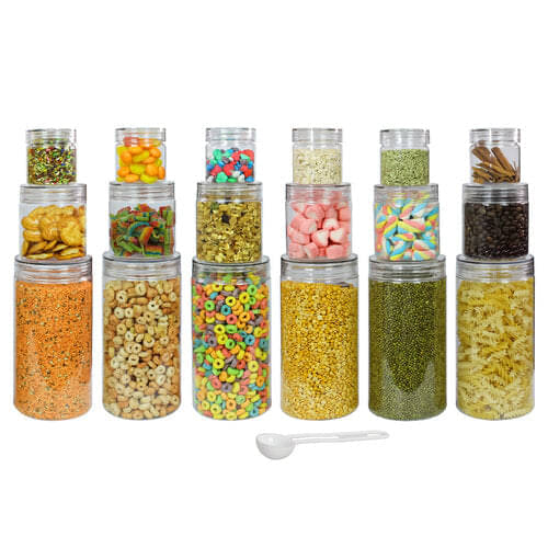 PearlPet 200ml,500ml,1700ml Plastic Transparent Multi-Purpose Container ( Set of 18 ) PearlPet 200ml,500ml,1700ml Plastic Transparent Multi-Purpose Container ( Set of 18 )