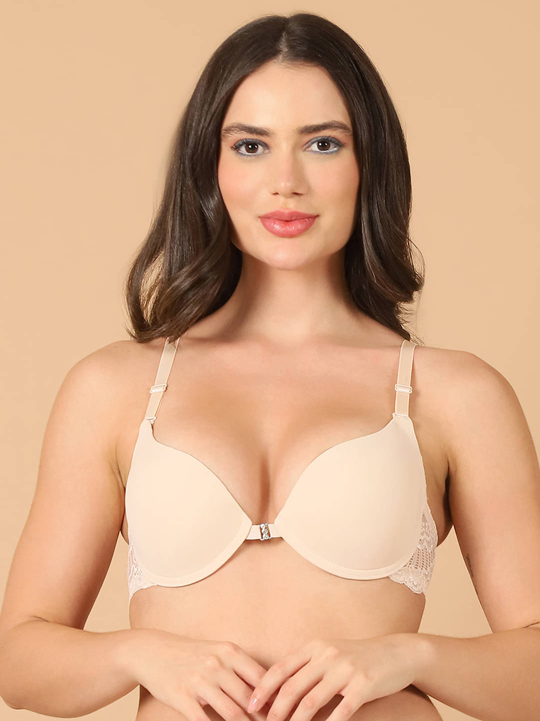 PrettyCat Polyester Lightly Padded Women's Plunge Bra ( Beige ) PC-BR-7025-BEG PrettyCat Polyester Lightly Padded Women's Plunge Bra ( Beige ) PC-BR-7025-BEG