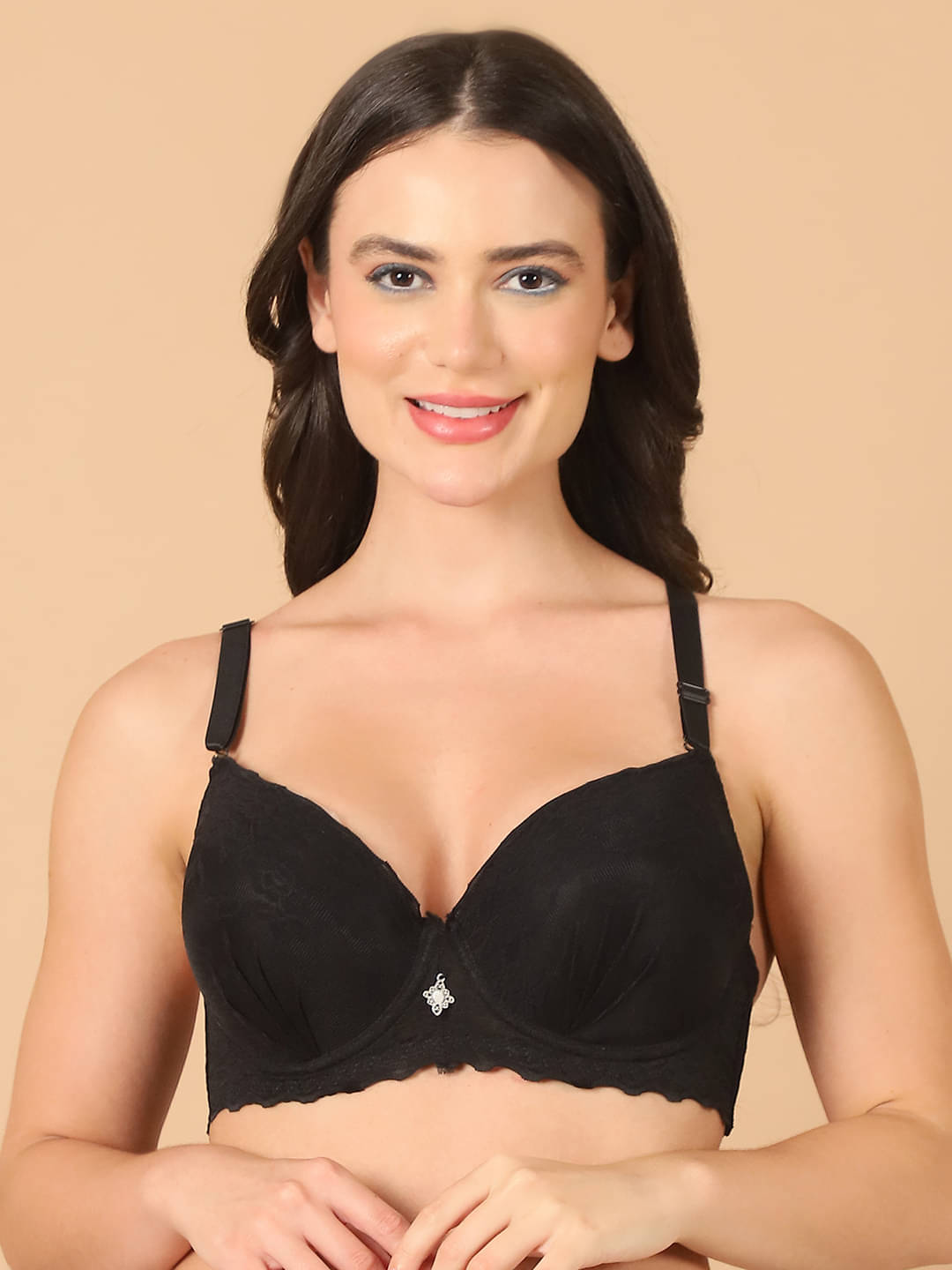PrettyCat Lace Lightly Padded Women's T-Shirt Bra ( Black ) PC-BR-7036-BLK PrettyCat Lace Lightly Padded Women's T-Shirt Bra ( Black ) PC-BR-7036-BLK